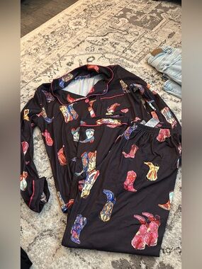 Black Pajama Set with Colorful Cowboy Boot Print